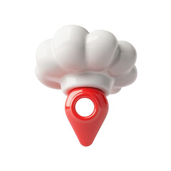 Poster - A 3D rendered image of a white chefs hat atop a red location pin.