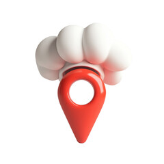Poster - A 3D rendering depicts a red location pin topped by a stylized white cloud, symbolizing location-based services or cloud computing.