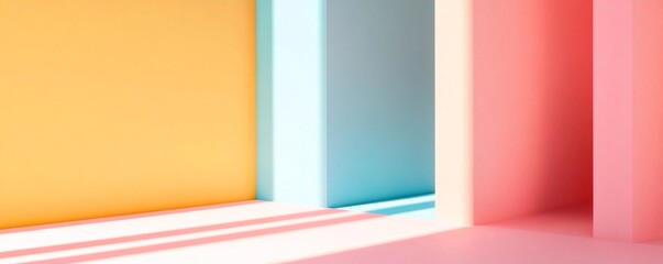 Aufkleber - Sunlight creating shadows in minimalist pastel colors room