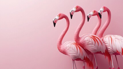 Aufkleber - Pink flamingos standing together on pink background