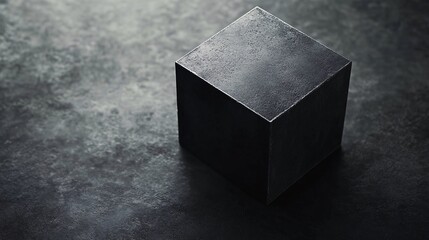 Poster - Matte black cube standing on dark concrete surface