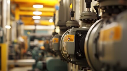 Poster - Close up view of industrial valves controlling flow within a manufacturing plant, highlighting crucial elements of industrial infrastructure and machinery in action