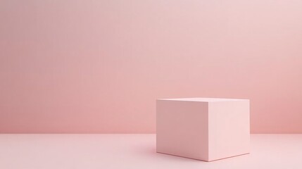 Poster - Pink cube standing on pink floor in front of pink wall