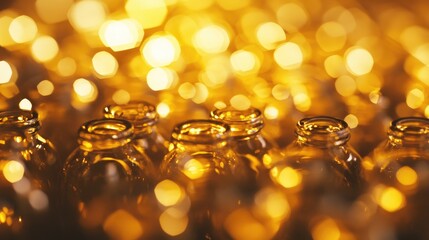 Aufkleber - A close-up of clear bottles on a production line, gleaming under bright factory lights in a perfectly organized, repetitive pattern