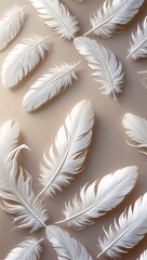 Wall Mural - Subtle white feather motifs forming a soft airy frame design