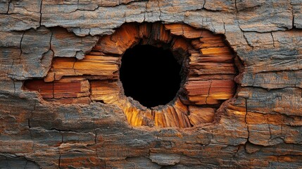 Poster - A close-up view of a big hole in a brick wall, showing the rough texture of the exposed bricks. The image features clean edges with clipping path for easy use in design projects