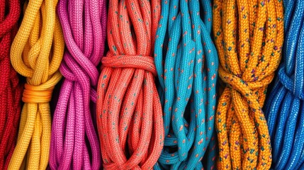 Poster - A colorful background filled with vibrant climbing ropes in various patterns, showcasing the rich textures and bright hues of the rope material