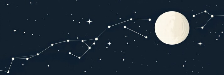 Poster - Starry night sky filled with constellations and a bright full moon lighting up the darkness. Generative AI