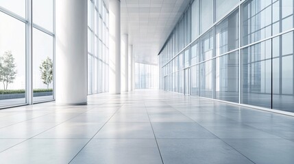 Aufkleber - Modern empty office lobby with plants shining through big windows