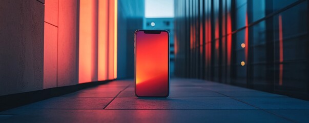 Aufkleber - Smartphone showing red and orange background displaying in urban environment at night
