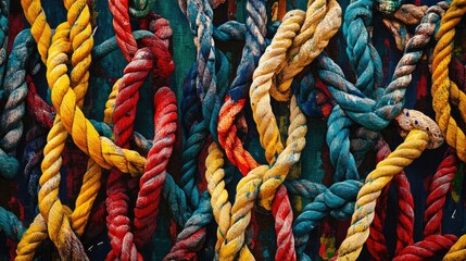 Aufkleber - A detailed image of intertwined colorful climbing ropes, creating a striking and dynamic background that captures the spirit of adventure and outdoor activities