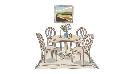 Canvas Print - Wooden Table Setting with Flowers and Artwork