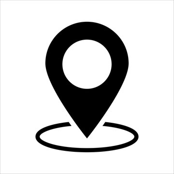 Location pin with circle, linear style icon. specific geographic location with a circular indicator. Editable stroke width