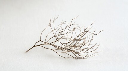 Poster - A single tumbleweed resting on a white surface, drawing attention to its delicate, intricate network of dry branches