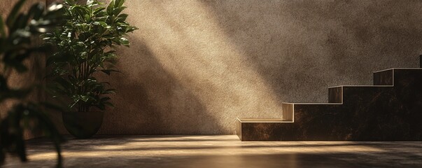 Aufkleber - Sunlit staircase illuminating modern minimalist interior design