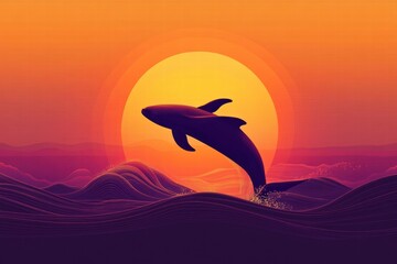 Poster - Majestic whale breaches against vibrant sunset on ocean waves. Generative AI