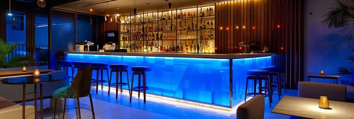 Wall Mural - a cosy, modern and stylishly illuminated luxury bar in restaurant