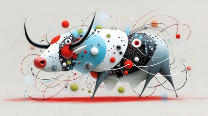 Wall Mural - Abstract Bull  Modern Art  Colorful Animal   Red  Blue  White  Black