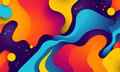 Wall Mural - Abstract Colorful Flowing Shapes and Patterns with Vibrant Blues, Oranges, and Yellows Creating a Dynamic and Energetic Visual Impact