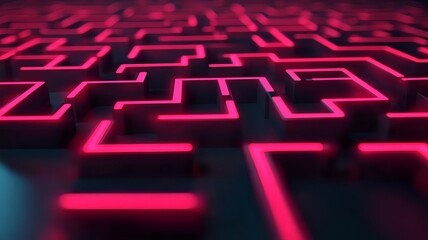 Wall Mural - Vibrant Glowing Path Through Abstract Maze - Business Strategy Concept in 3D