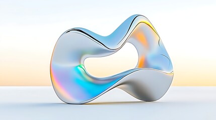 Wall Mural - Abstract Modern Sculpture  Chrome Wave  Iridescent   D Render