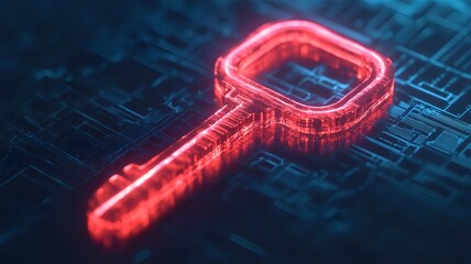 Glowing Geometric Key Unlocking Futuristic Business Potential in 3D