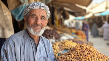 Smiling Middle Eastern Market Vendor