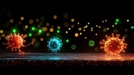 Poster - viruses invading human cells in a dynamic representation of infection. generative ai
