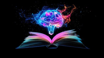 Poster - An open book with a vibrant, glowing brain-bulb above it, illustrating the link between education, imagination, and intellectual development