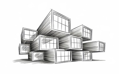 Canvas Print - Abstract Sketch Of A Modern Modular House Design