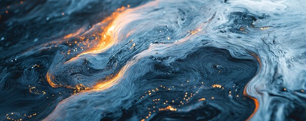 Aufkleber - Glowing orange rivers flowing through dark blue marble texture