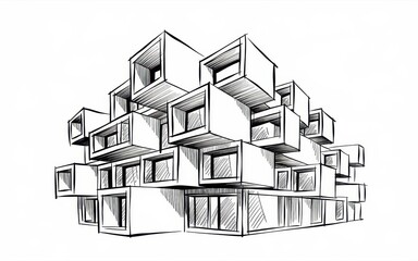 Wall Mural - Architectural Sketch Of A Modern Cuboid Building Design