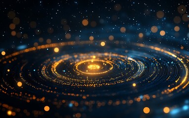 Poster - Golden swirling energy in dark space with glowing particles