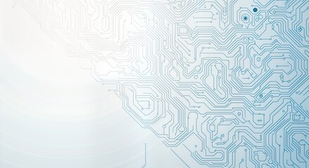 Poster - Abstract tech pattern shows complex circuit board design. Minimalist style design evokes digital information. Circuit lines form intricate pattern. Background suitable for tech concepts, digital