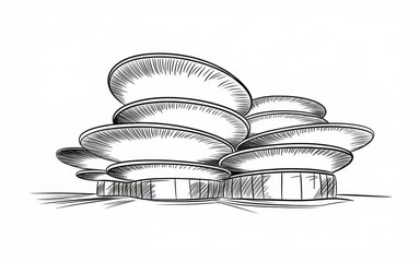 Wall Mural - Modern building sketch with layered concave roof design