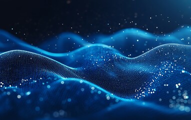 Poster - Abstract blue digital wave particles flow background for tech design