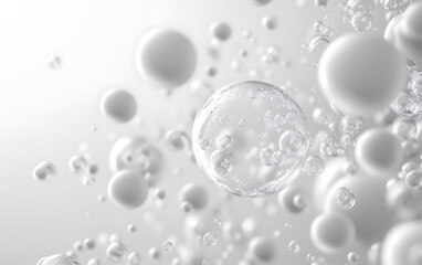 Poster - Abstract white spheres floating on light background, ideal for science or beauty projects