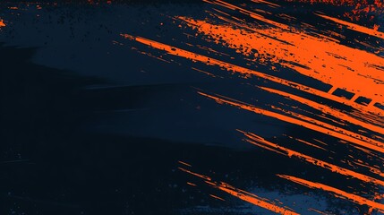 Poster - Diagonal orange brushstrokes on dark blue backdrop for abstract designs