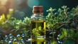 © elyrof - Natural Thyme Essential Oil in Glass Dropper Bottle Surrounded by Greenery