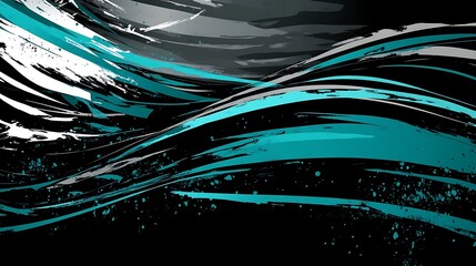 Leinwandbilder - Abstract turquoise and gray brushstrokes on black background