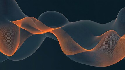 Aufkleber - Abstract orange wave flow on dark background, digital art design element