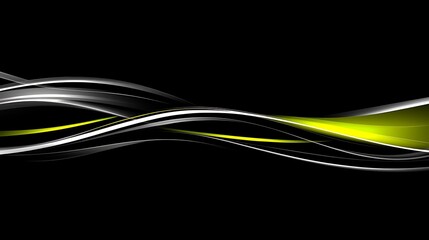 Aufkleber - Abstract green and white flowing waves on black background for modern design