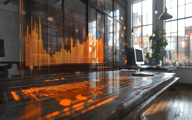 Poster - Office desk with holographic stock market data display