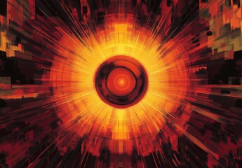 Poster - Vibrant Abstract Background with Sun Rays, Central Sun in Red and Orange Gradient, Energetic Summer Day Theme, Vector Illustration Design