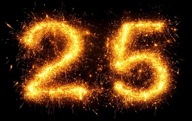 Poster - Sparkling number 25 on dark background for celebrations