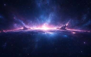 Poster - Cosmic sunrise over nebula clouds in deep space, ideal for sci-fi projects