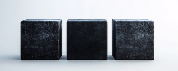 Poster - Three dark concrete cubes standing on white background