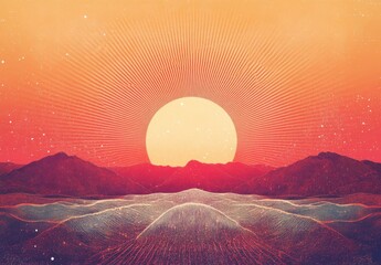 Poster - Vibrant summer sunburst illustration, featuring a radiant red and orange gradient, perfect for seasonal banners or design templates.