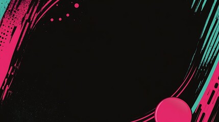 Leinwandbilder - Abstract black background with pink and teal brushstrokes and circles