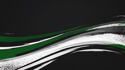 Poster - Abstract green, white, gray wave design on black background for modern presentations